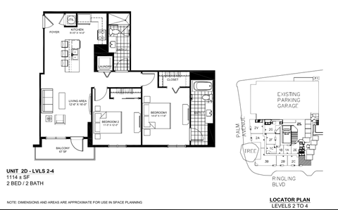 Floor plan for 2 beds, 2 baths, 1100 sqft